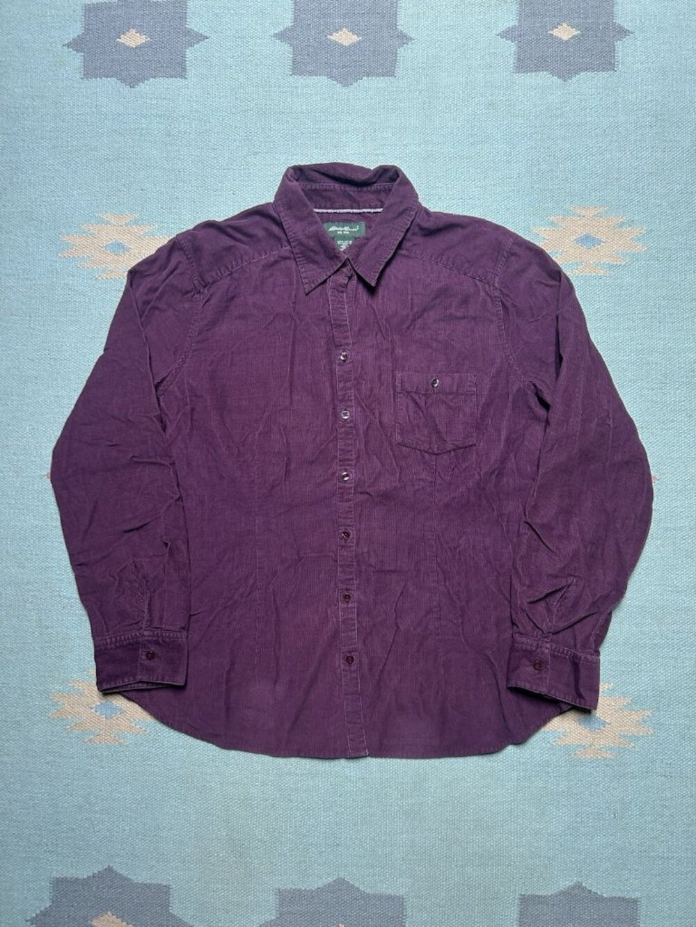 Eddie Bauer long sleeve button shirt corduroy maroon burgundy red women’s XL